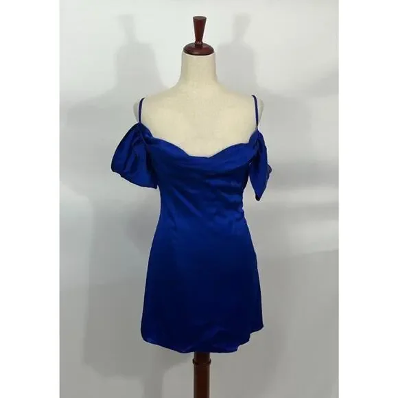LA SEMAINE Paris Sz 34 2 Blue Silk Blend Off Shoulder Mini Dress NWT - Picture 9 of 10
